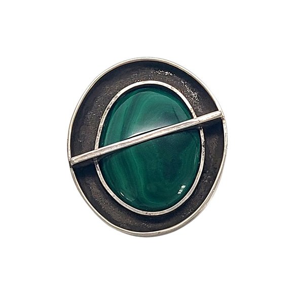 Signed FAF Sterling Silver Malachite Large Modernist Pendant #11700